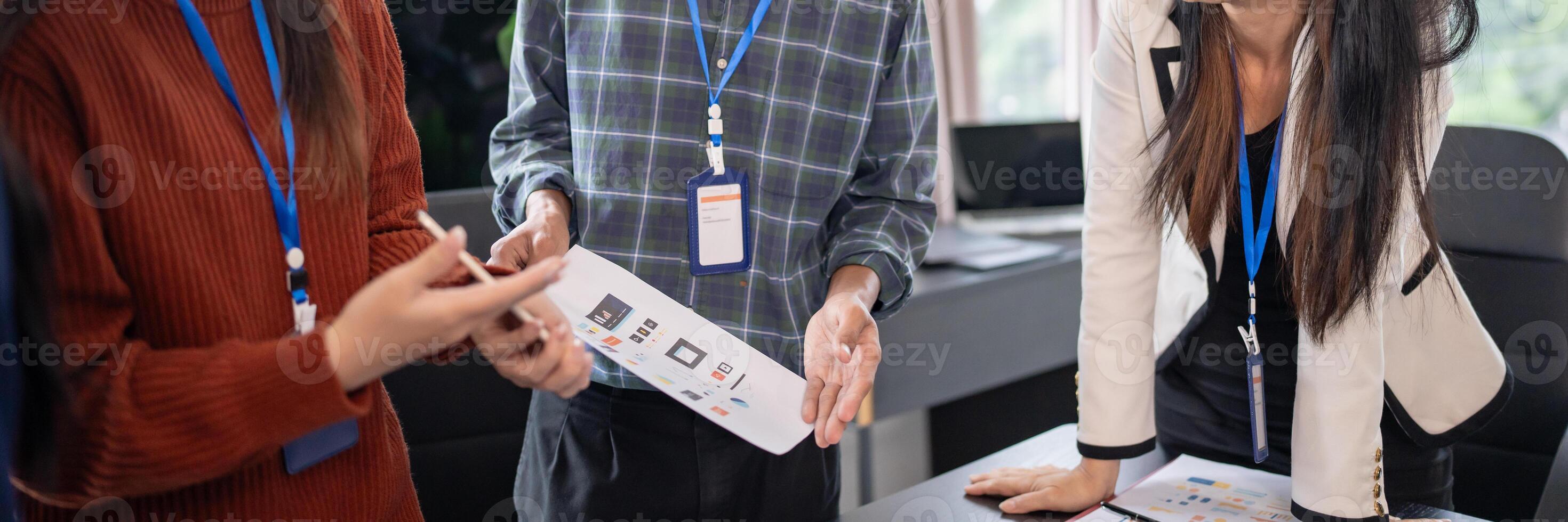 Asian business woman Brainstorm meeting pplication Designers mobile app interface Creative digital development software design project ux ui photo