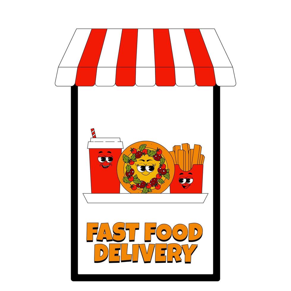 Online delivery service, online order tracking, delivery home and office. Fast food delivery, shipping. Combo pizza, french fries and drink. illustration on transparent background vector