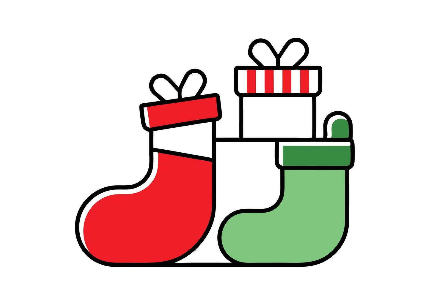 Christmas Stocking Stuffers Clipart - Festive Line Art Illustration Isolated on White Background vector