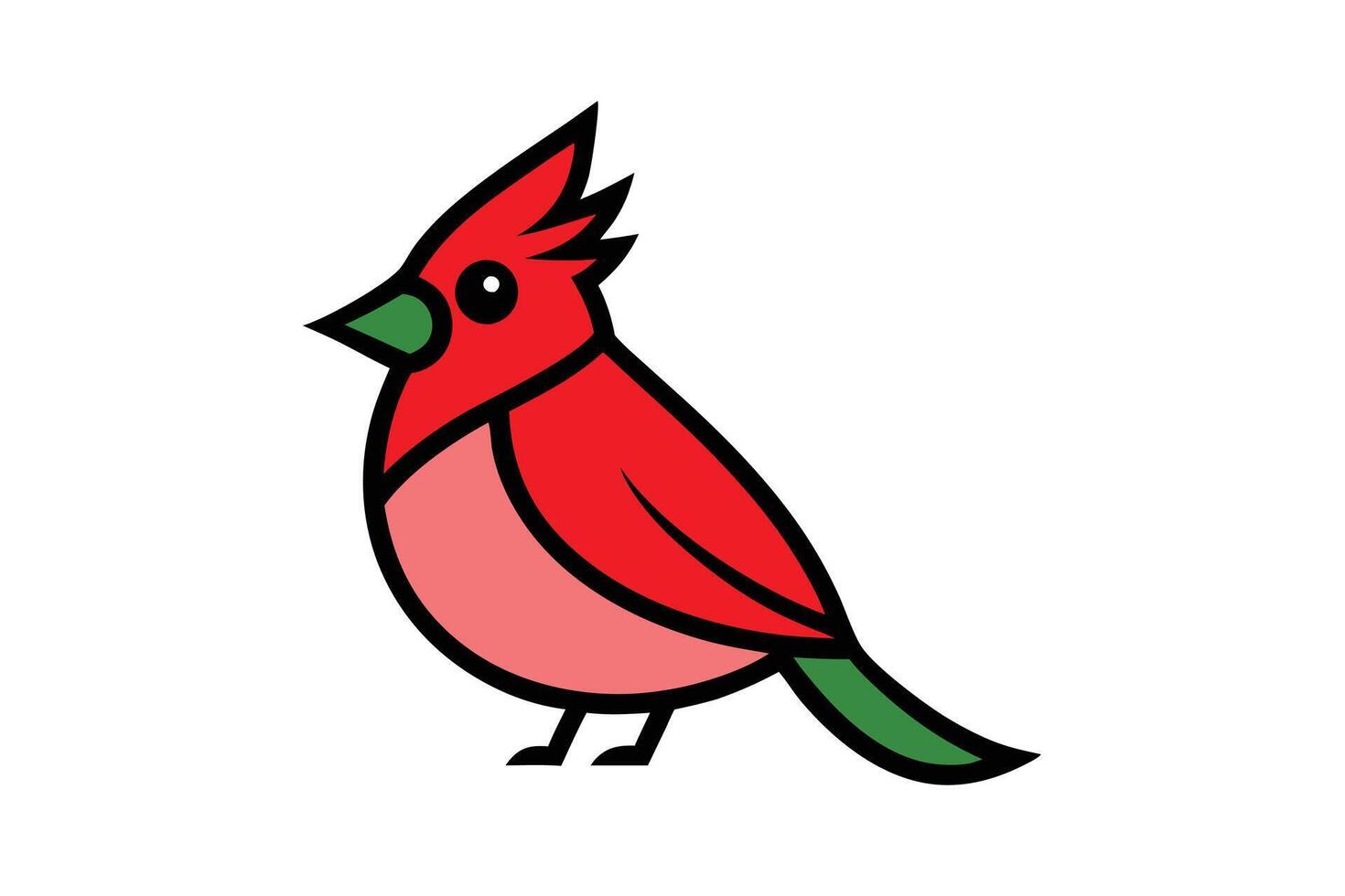 Christmas Cardinal Bird Clipart - Elegant Line Art Illustration Isolated on White Background vector