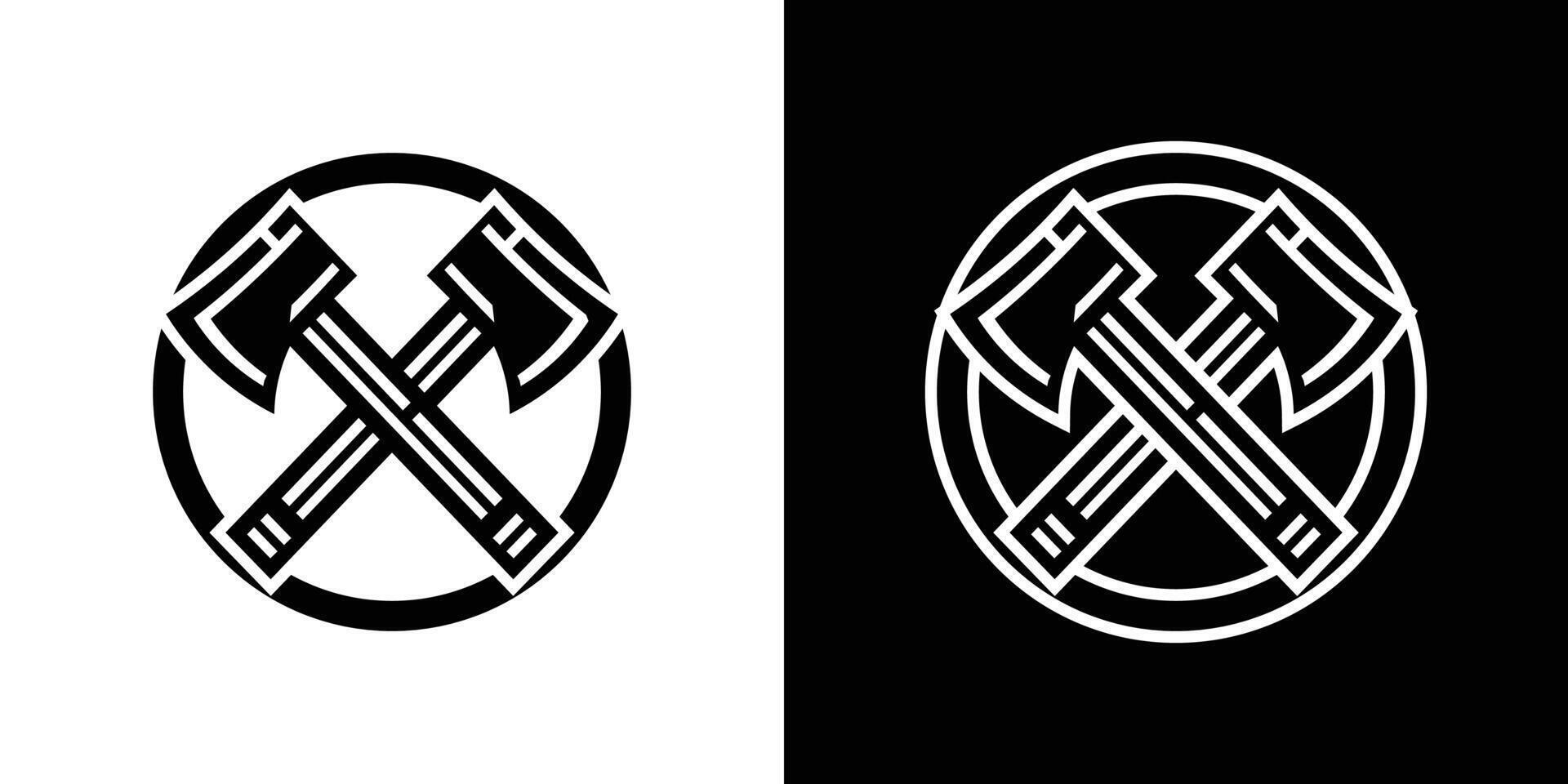 Geometric Crossed Axes in Circle Logo - Monochrome Adventure Emblem vector