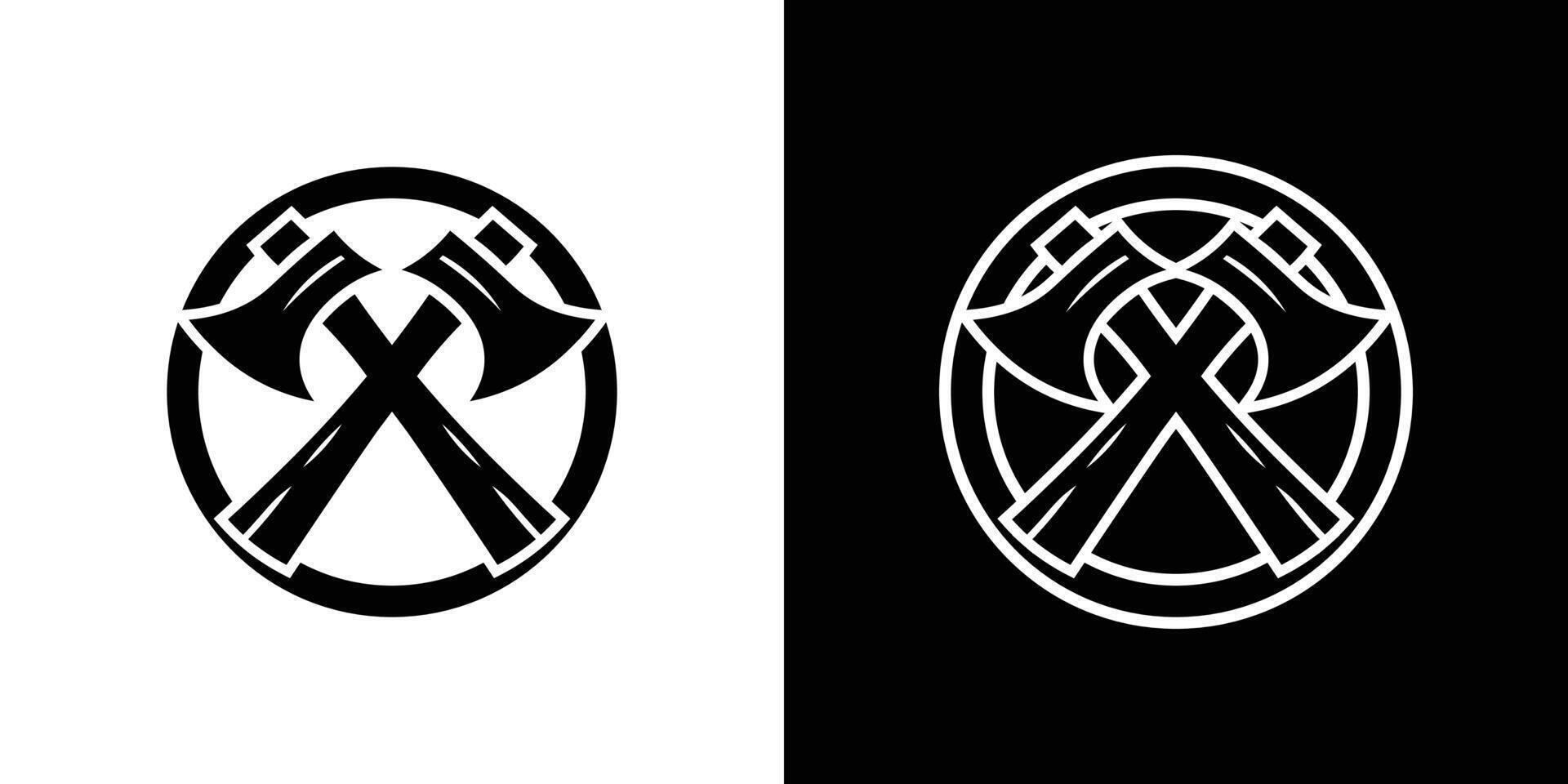 Bold Crossed Axes in Circle Emblem - Monochrome Versatile Logo vector