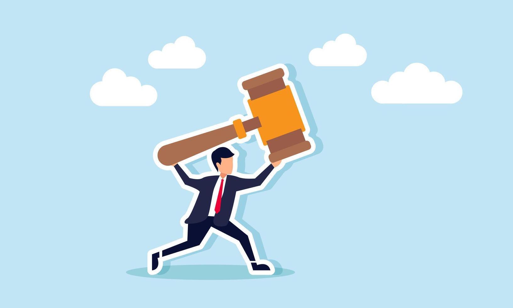 A businessman runs while holding up a gavel, illustration of maintaining business integrity to stay compliant with regulations vector