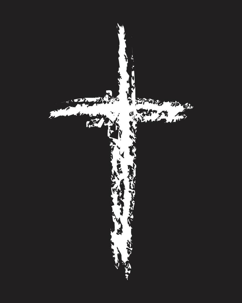 Church crosses on black background. Death and funerals illustration. Crosses in pencil texture. vector