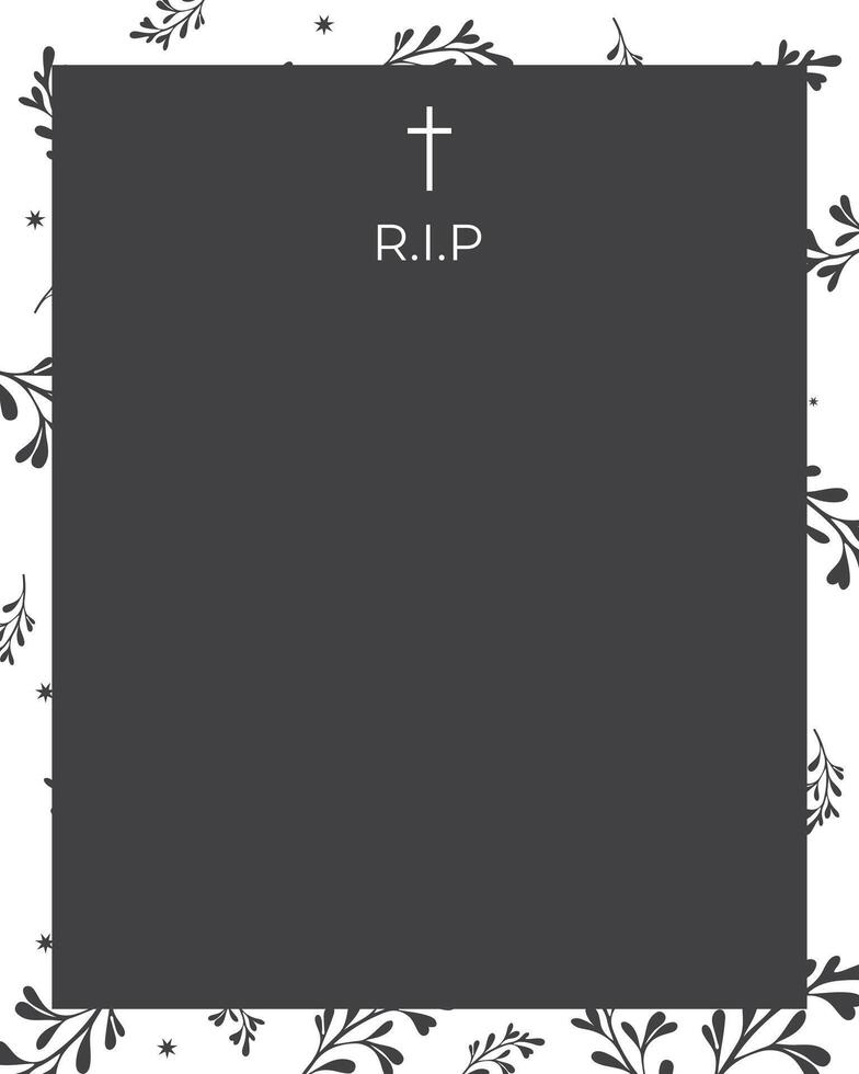 black and white frame with leaves for funeral. illustration vector