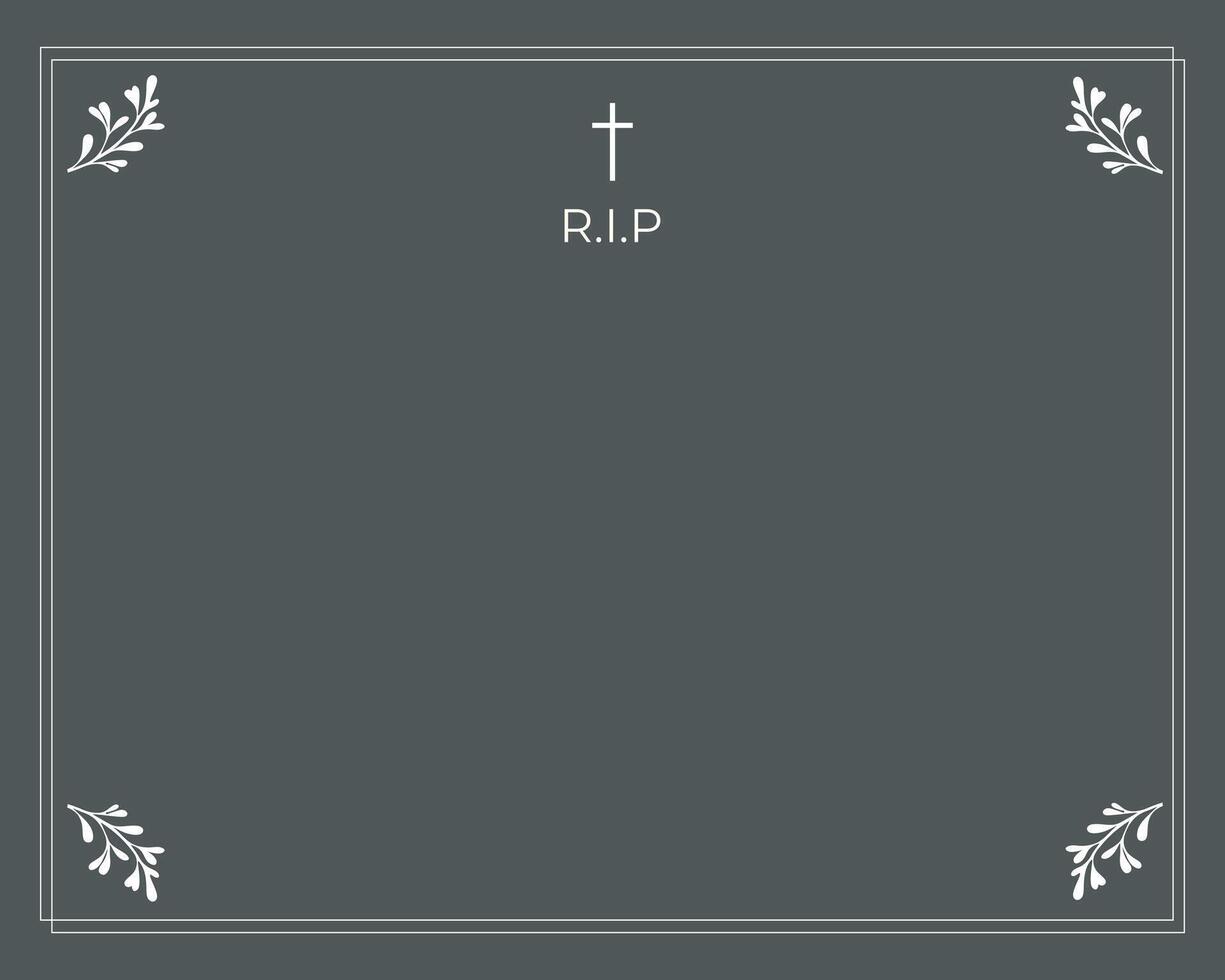 Funeral card. Empty card. Digital Funeral card. Grey background with white frame vector