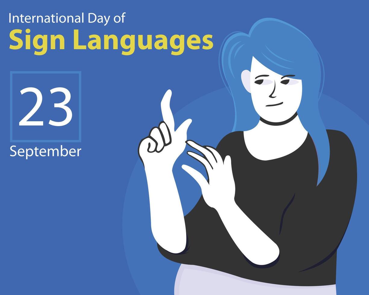 illustration graphic of a beautiful woman communicates using her hands as signals, perfect for international day, sign languages, celebrate, greeting card, etc. vector