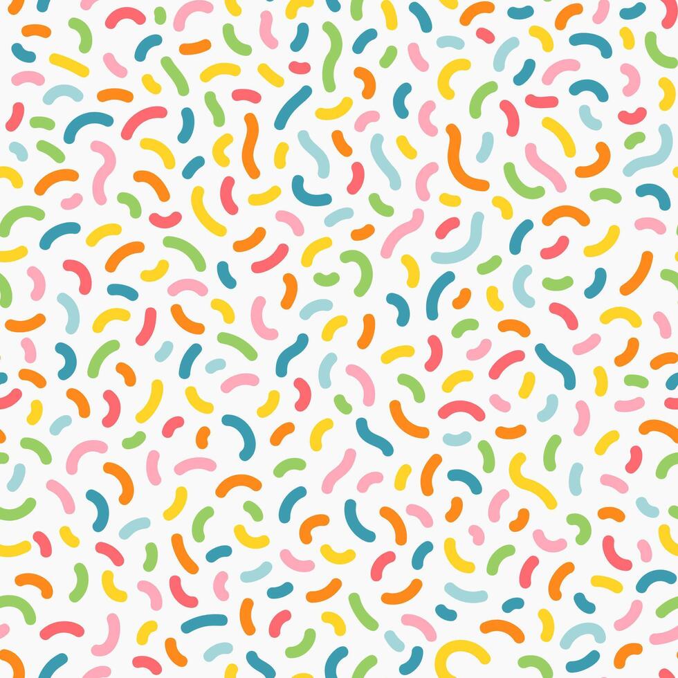 Bright and playful multicolored doodle confetti pattern. Seamless abstract background. vector