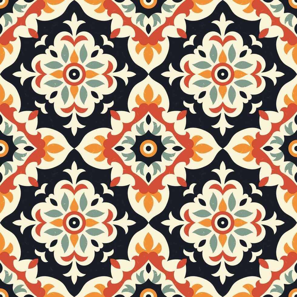Elegant Vintage Tile Pattern in Earth Tones. Seamless background. vector