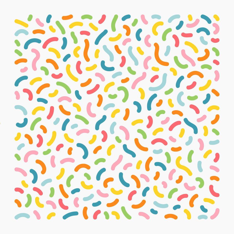 Vibrant multicolored doodle confetti pattern fills square shape. abstract background. vector