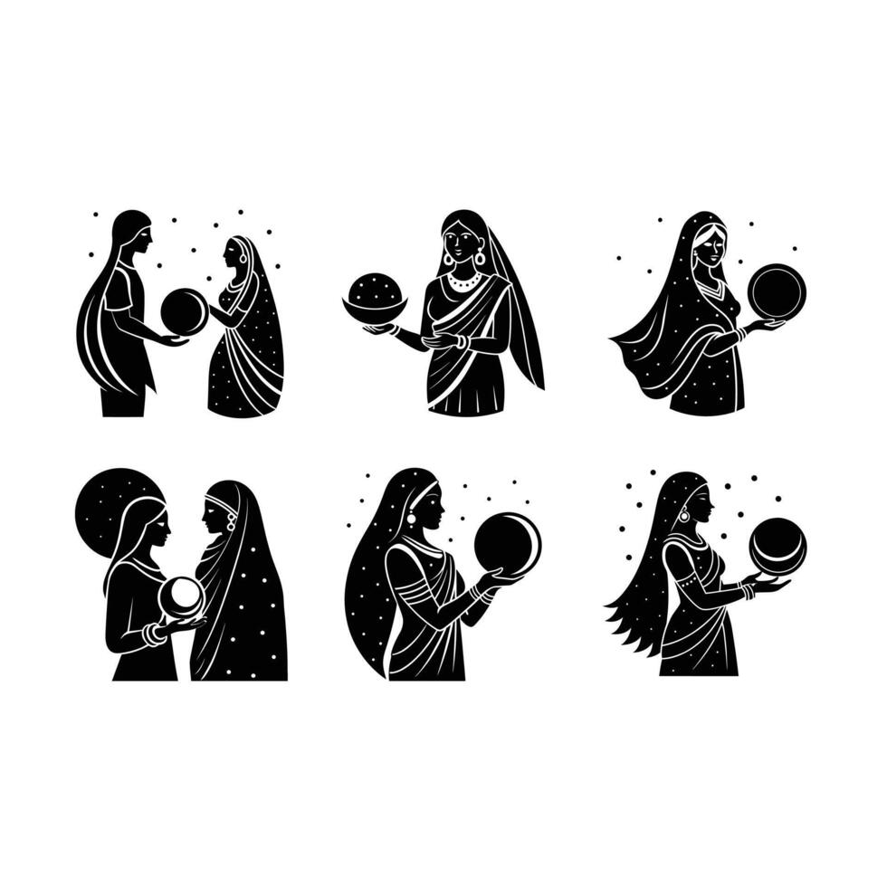 Elegant Karwa Chauth graphic for festive designs, perfect for Indian cultural projects vector