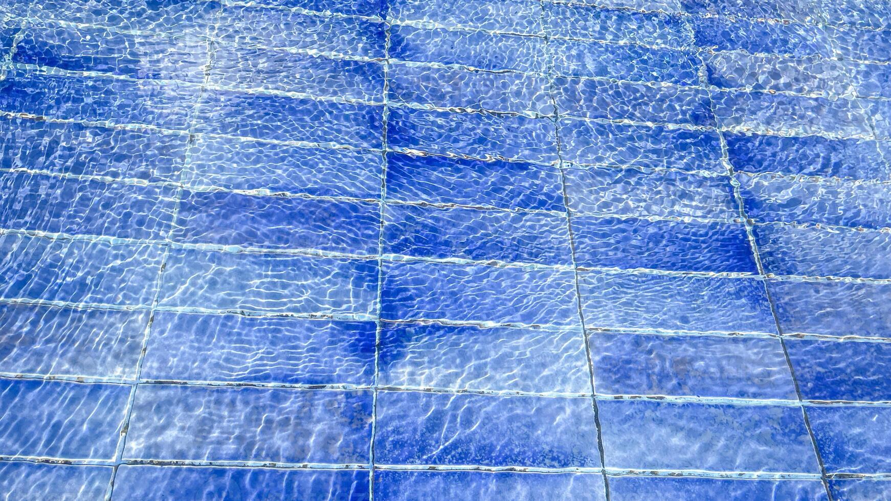 Rippling blue pool tiles create a refreshing summer vibe, perfect for promoting relaxation and leisure photo