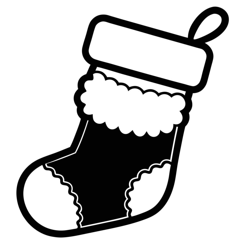 A black and white christmas stocking icon vector