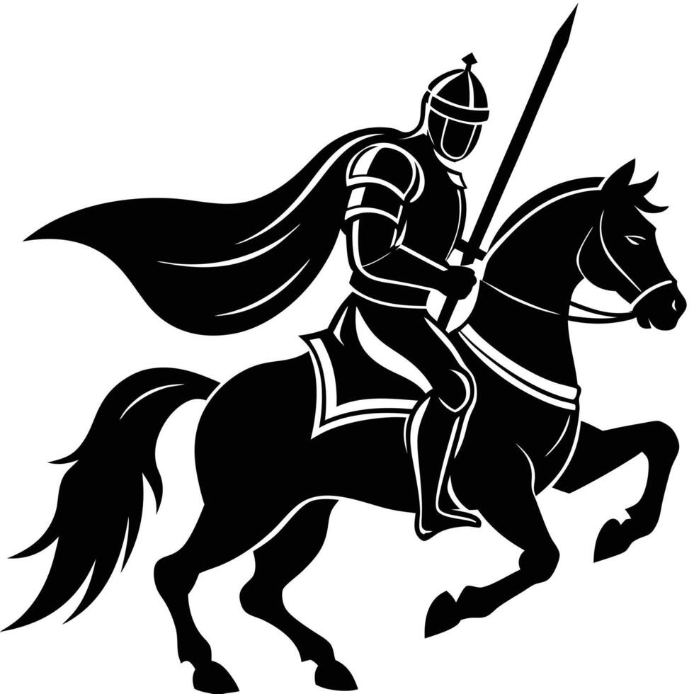 Knight on horseback with sword and shield vector
