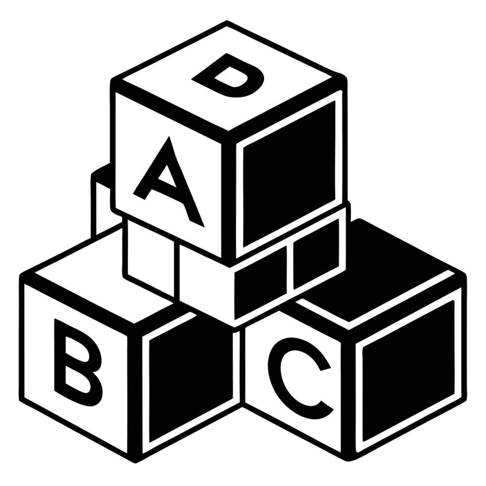 Black and White Illustration of Alphabet Blocks - Classic Educational Design. vector