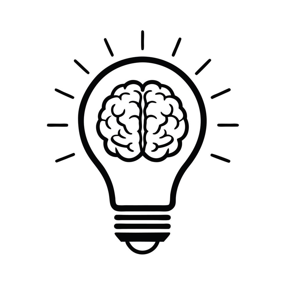 Light Bulb with Brain Inside Icon for Creative Thinking Designs. vector