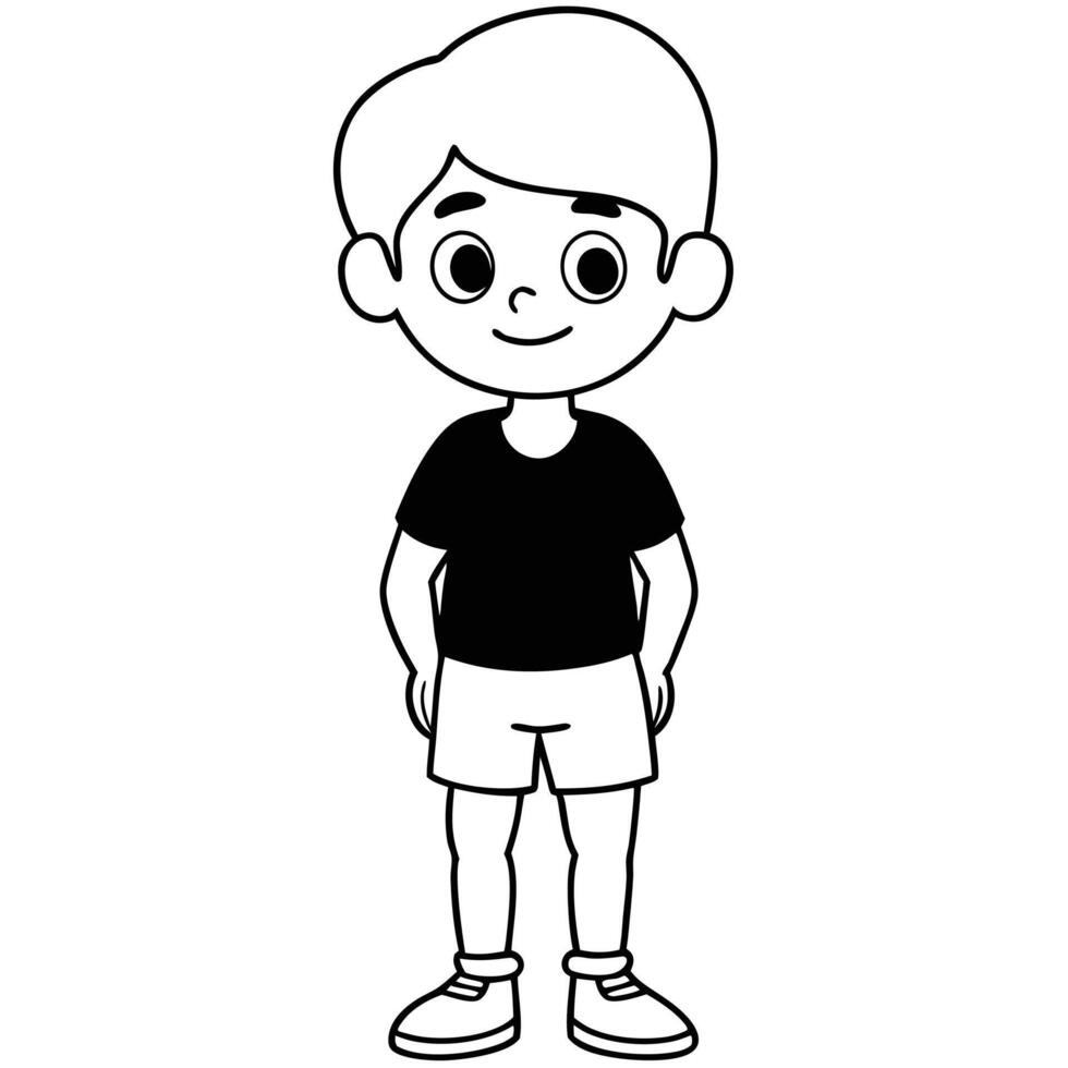 Minimalist Cartoon Boy Design in Black and White Lines. vector