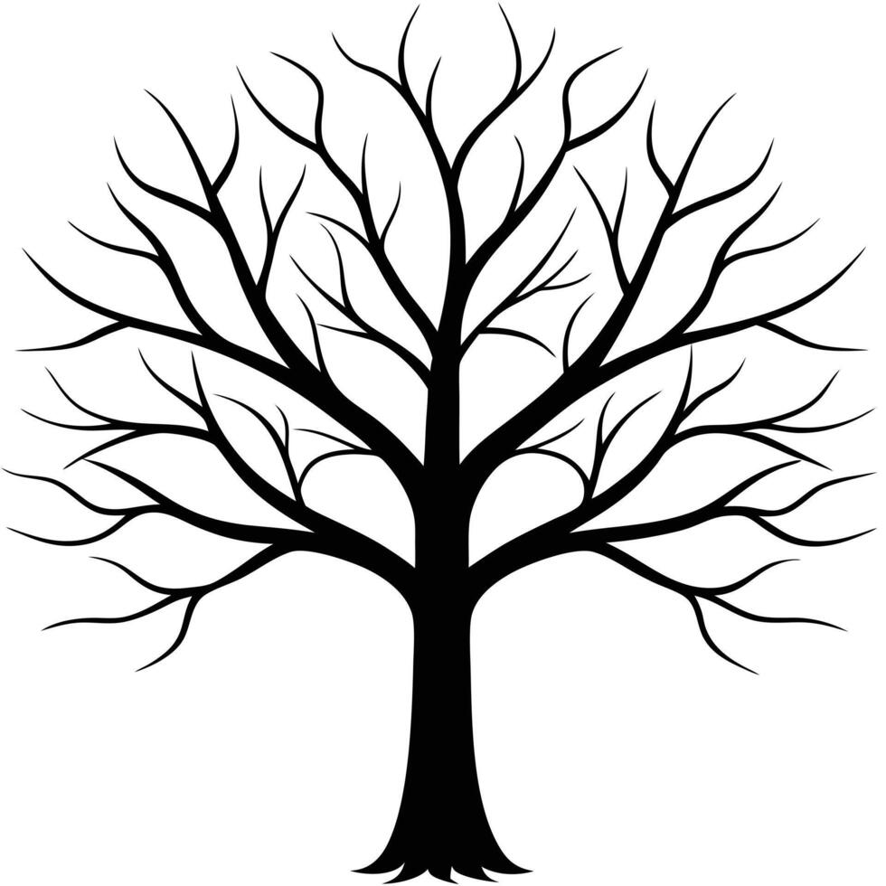 Black and White Bare Tree Silhouette Elegant Nature Illustration vector
