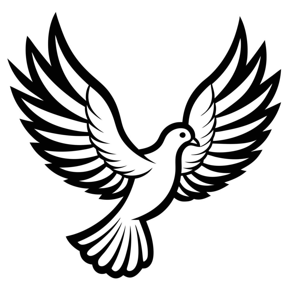 White and black Dove with Wings Spread Simplified Elegant Illustration. vector