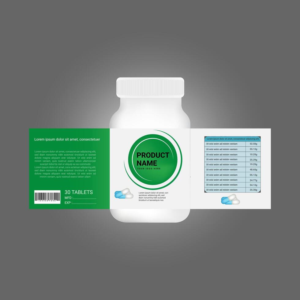3d supplement bottle with a label and a label vector