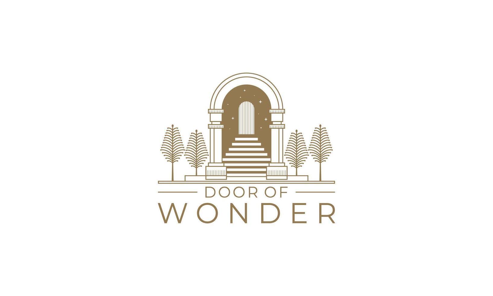Elegant Archway Gateway to a Starry Door, Steps, and Trees vector