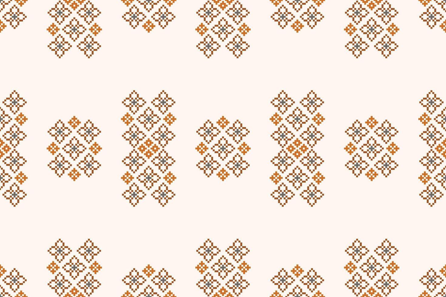 Ethinc pattern motif design pixel art cream color background fabric brown cream pattern. vector