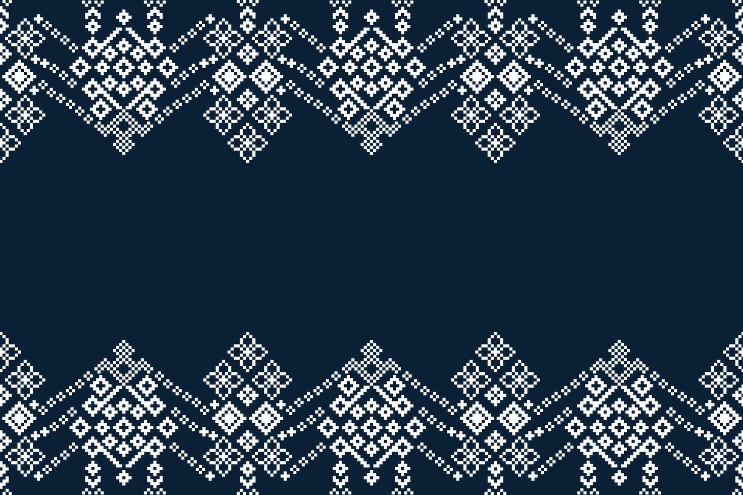 Cross stitch fabric pattern motif blue color background ethnic pattern pixel art design decor. vector