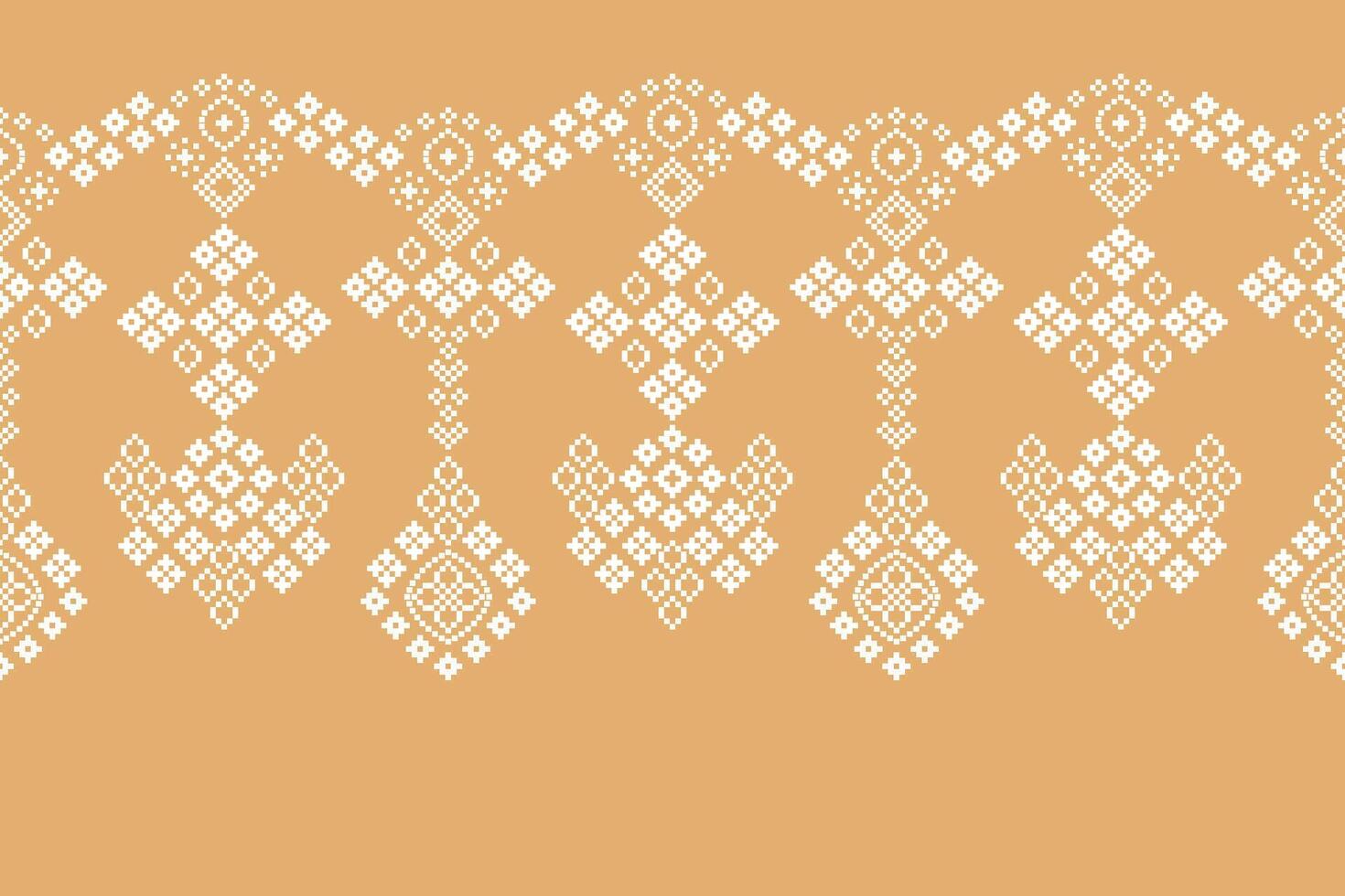Cream color ethnic background with pixel design old motif fabric cream color. vector