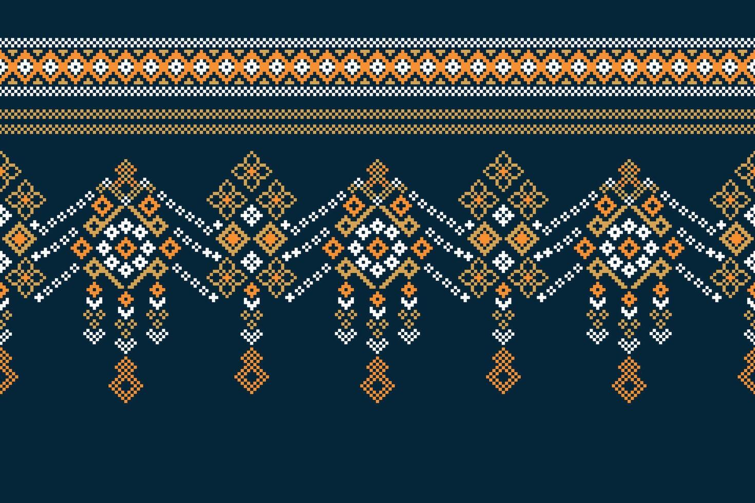 Blue ethnic pattern with pixel design motif blue background color fabric pattern. vector