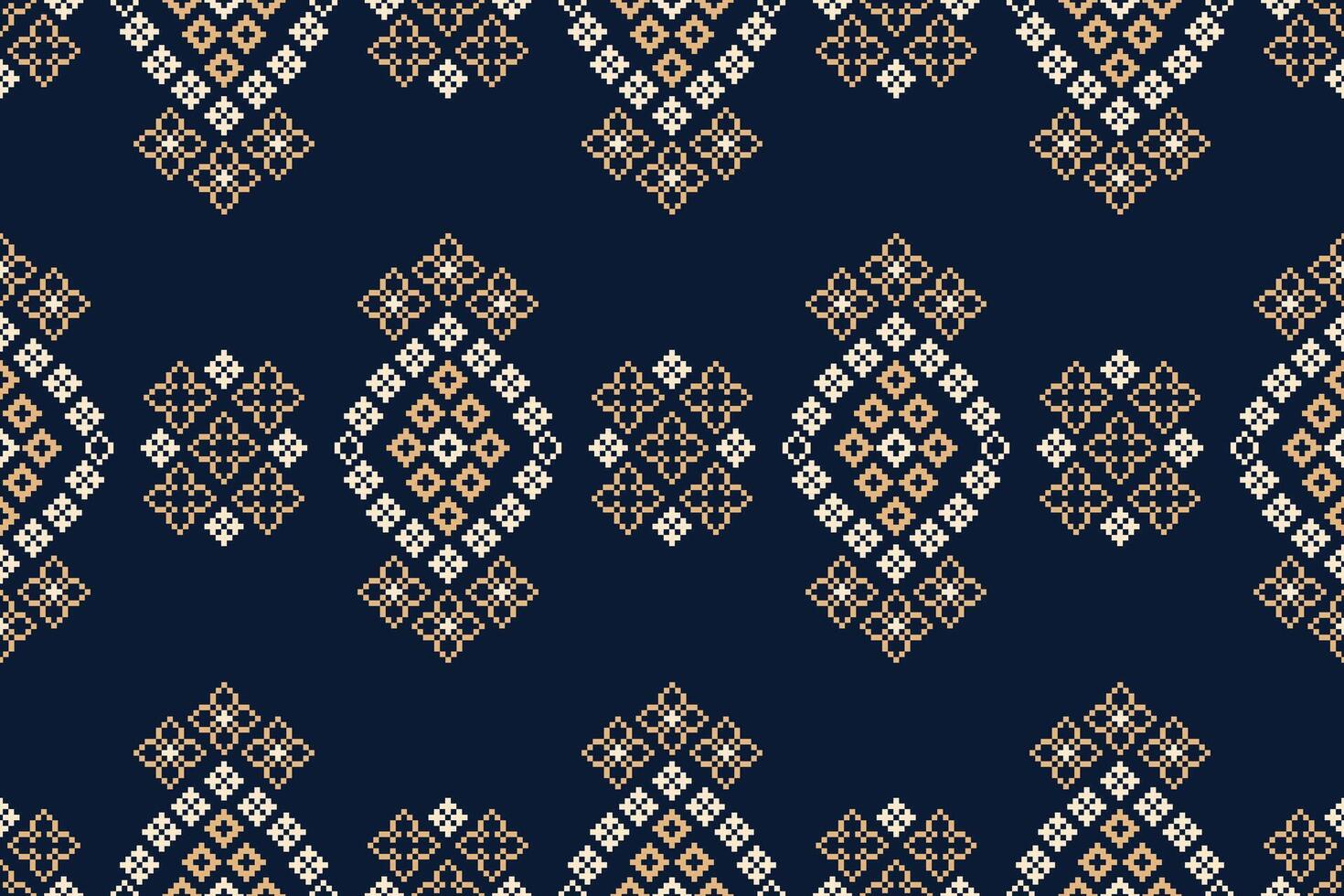Fabric pattern design pixel blue color background fabric blue pattern ethinc motif decor art. vector