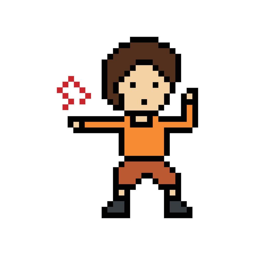 Cartoon 8-bit cute cartoon man male or boy dance and exercise happy feel design pixel. vector