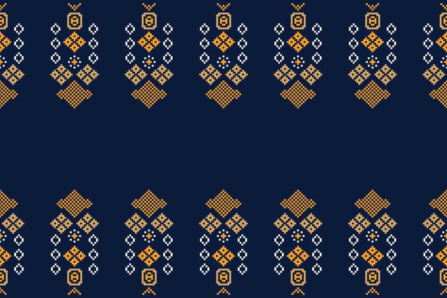 Fabric pattern decor blue background with motif cross stitch design blue wallpaper art. vector