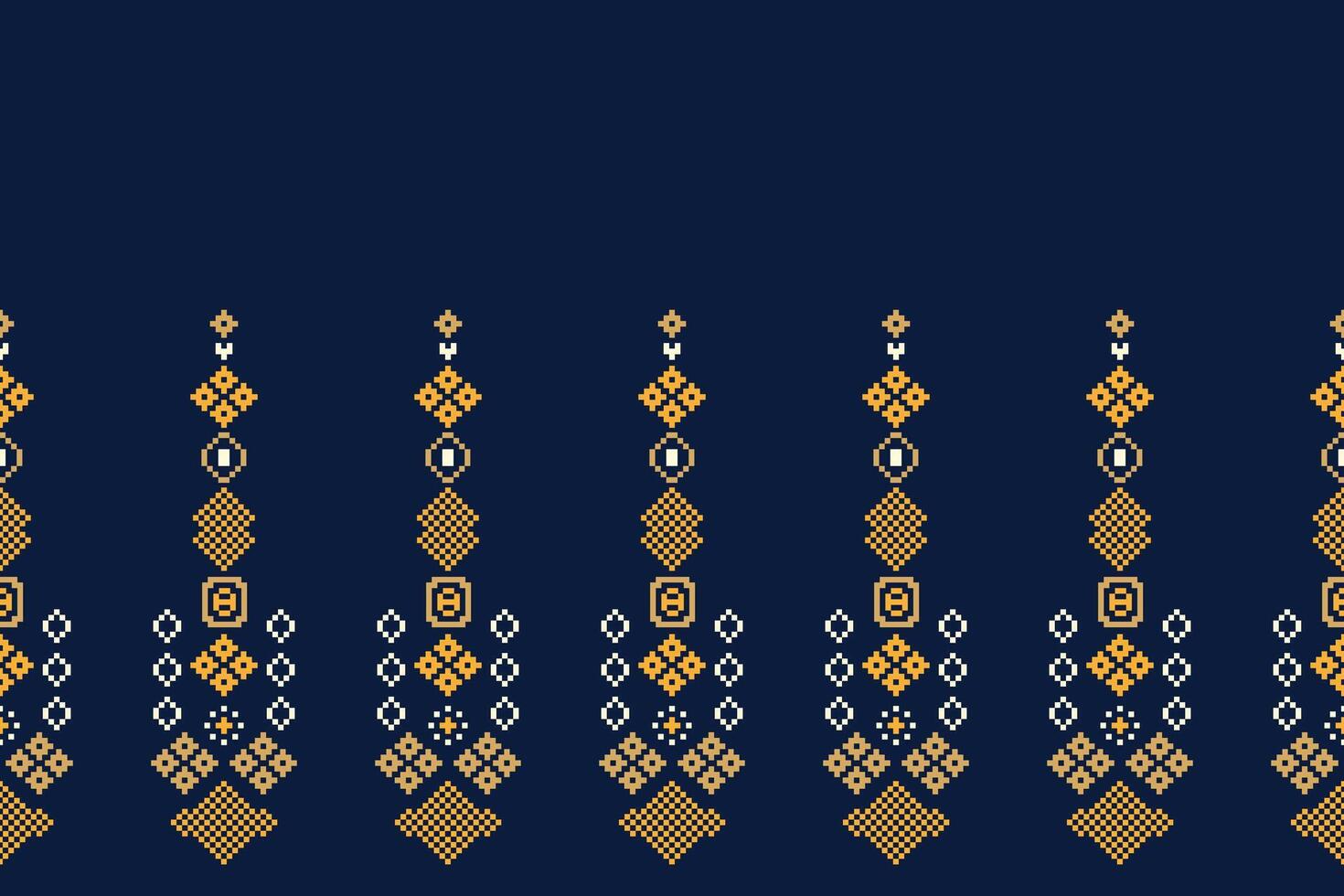 Blue color fabric pattern decor blue background with motif cross stitch design. vector
