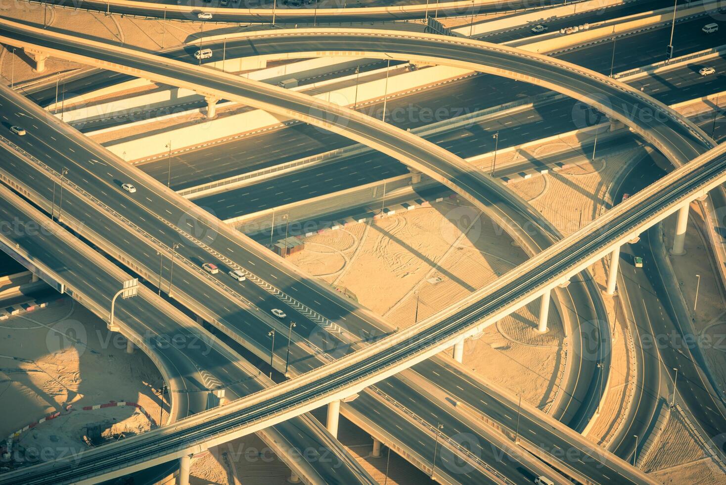 Top view of highway interchange in Dubai photo