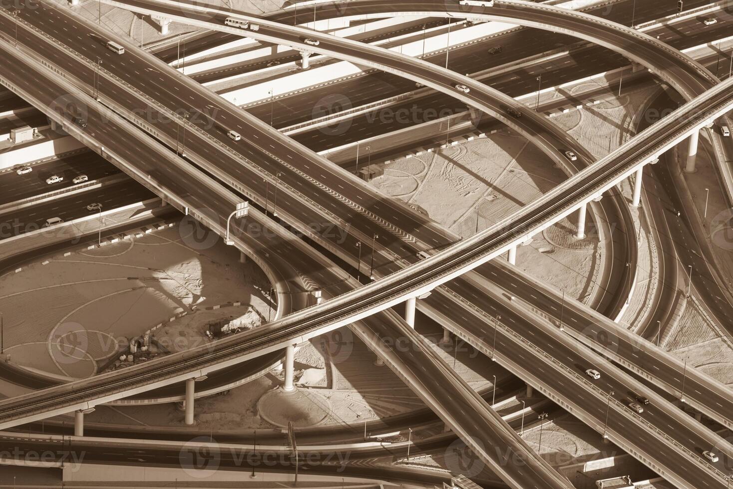 Top view of highway interchange in Dubai photo