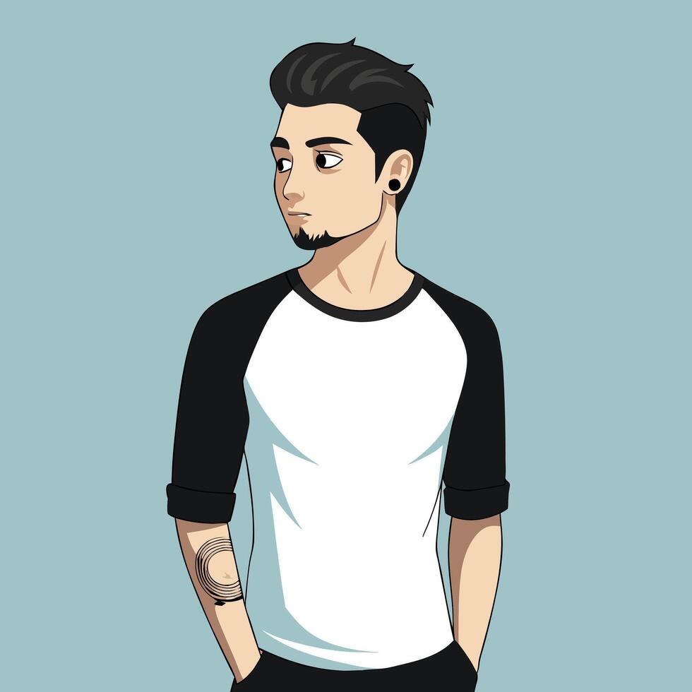 a man with tattoos and a baseball shirt vector