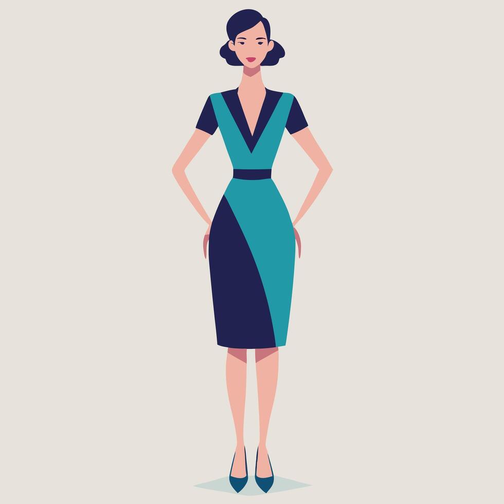 a woman in a dress with a blue and green color scheme vector