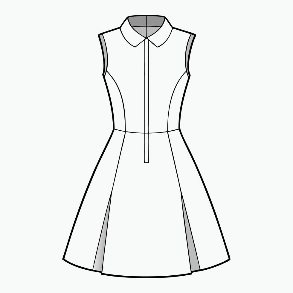 a dress with a collar and collarless collar vector