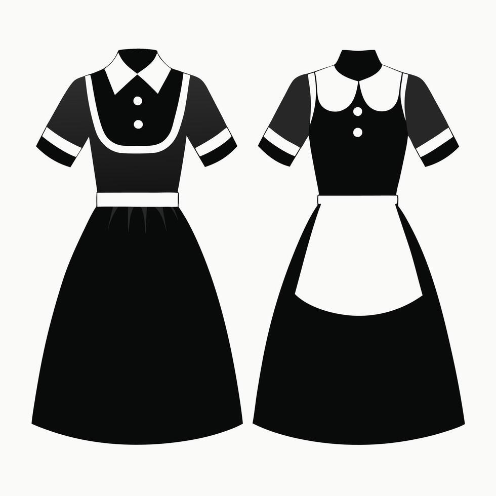 two black and white maid dresses on a gray background vector