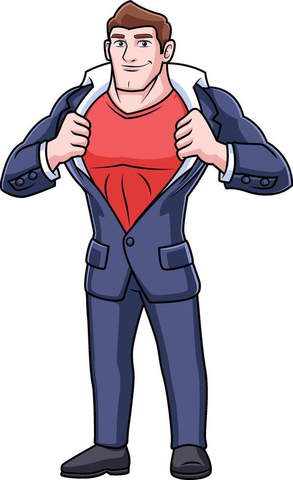 friendly office worker male cartoon character with clothes opened like a superhero vector