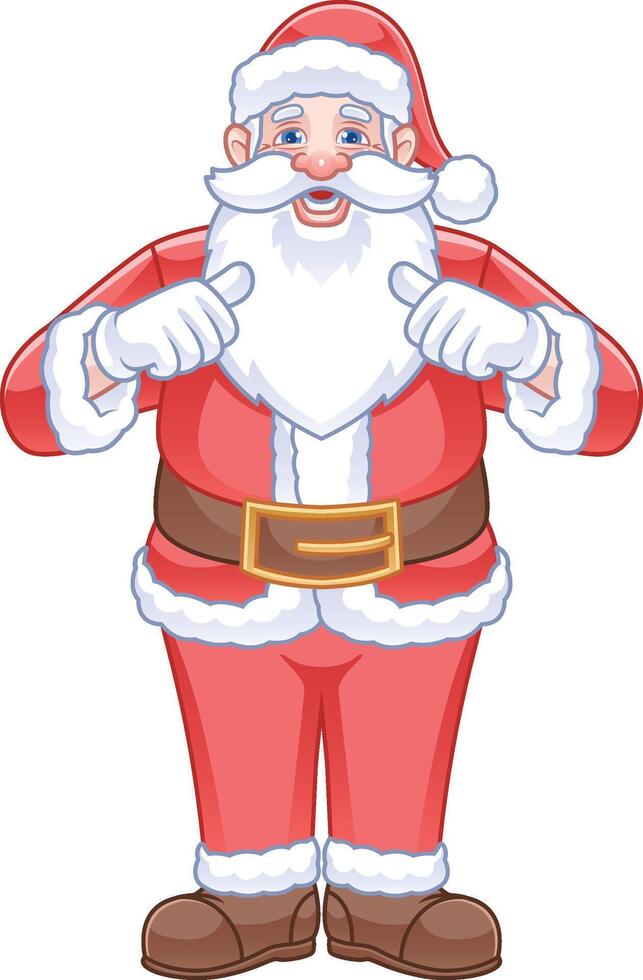 friendly santa claus cartoon character pointing at himself confidently vector