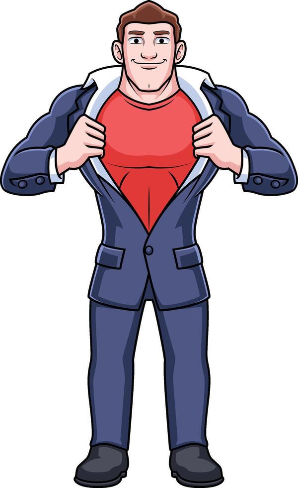 friendly office worker male cartoon character with clothes opened like a superhero vector
