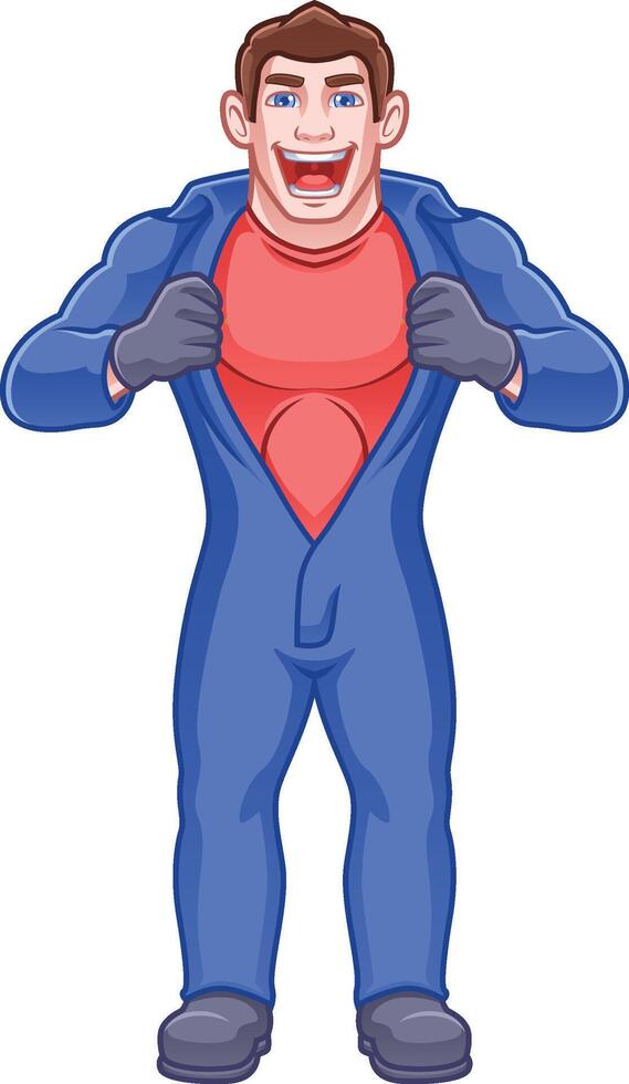 friendly mechanical male cartoon character with clothes that open like a superhero vector