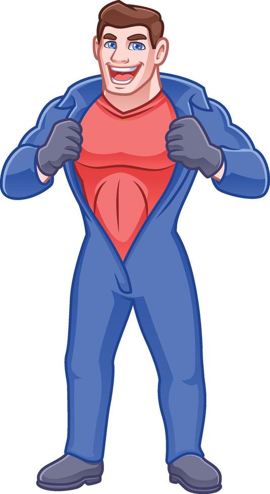 friendly mechanical male cartoon character with clothes that open like a superhero vector