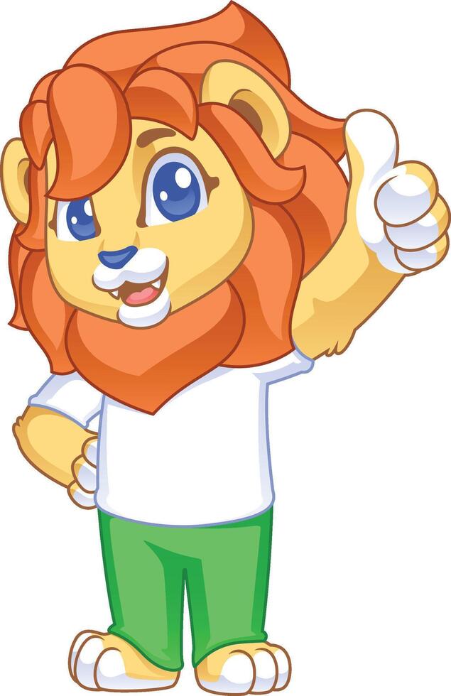 cute friendly lion cartoon character raising thumbs up vector