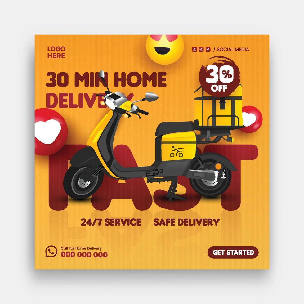 Home delivery service Social Media Banner Design with Scooter delivery service , illustration template vector