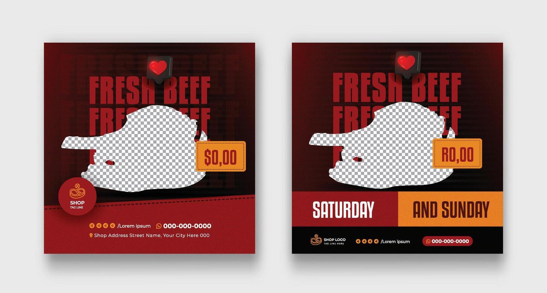 Meat Saturday and Sunday social media post template for butcher shop vector