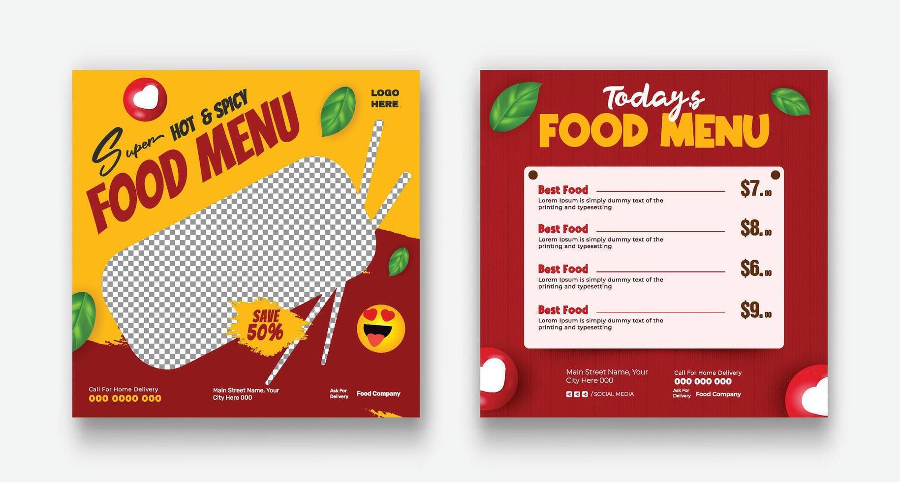 Fast food restaurant business marketing social media post or web banner template design with online sale promotion banner vector