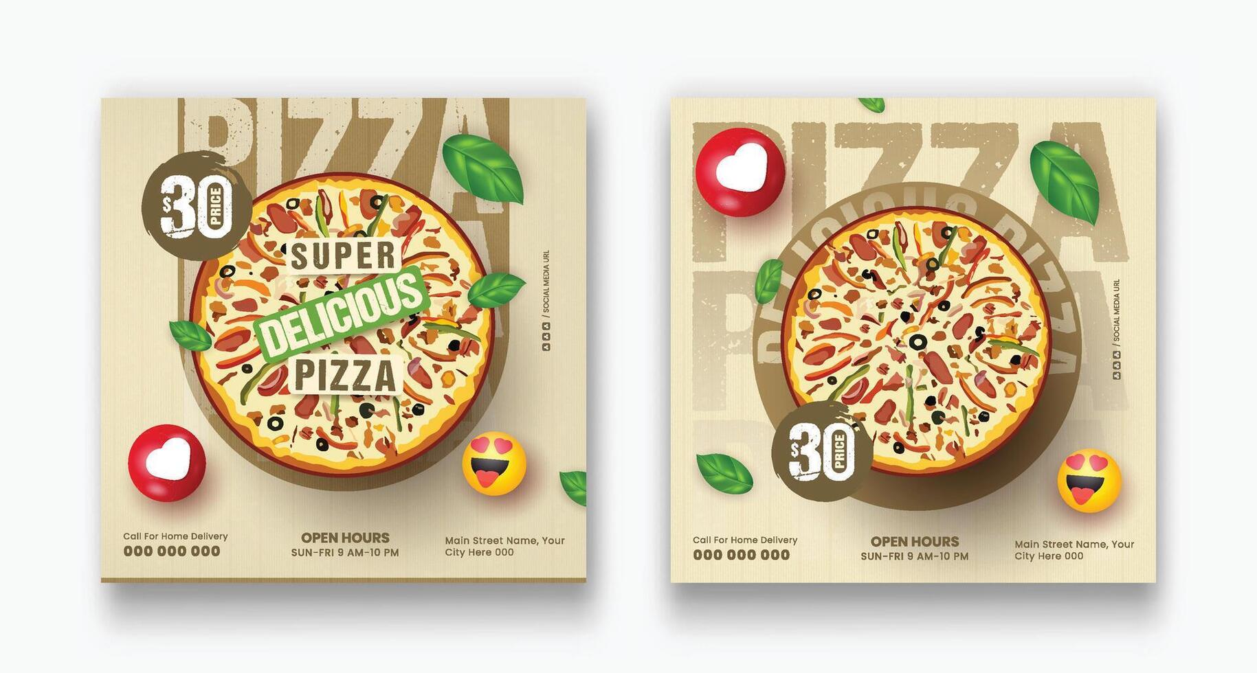 Pizza styled advertisement social media poster template for promotion product page, story template vector
