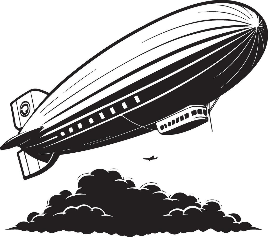 a black and white drawing of a zeppelin vector
